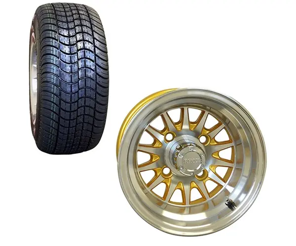 10 Inch Golf Cart Wheel and Street Tire Combo Gold