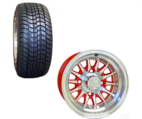 10 Inch Golf Cart Wheel and Street Tire Combo Red