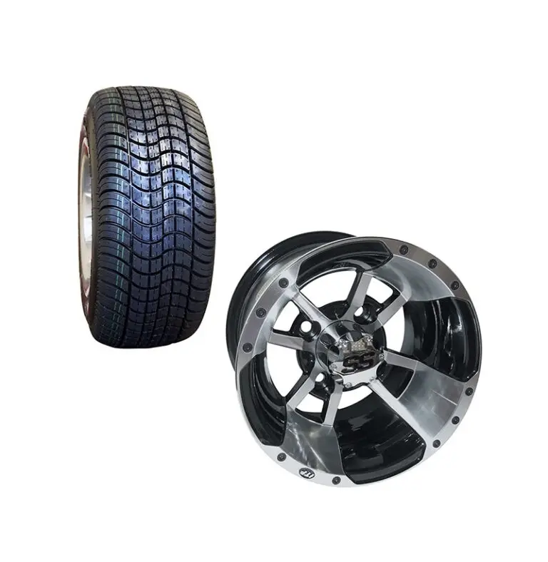 Custom Golf Cart Wheel and Tire Package 10″ Aluminum Wheel and Street Tires