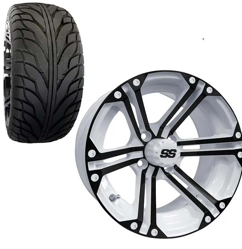 Golf Cart Wheel and Tire Combo 215x35x14 Street IROC White Black Gloss