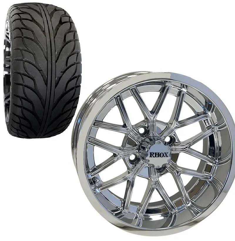 Golf Cart Wheel and Tire Combo 215x35x14 Street TA Chrome