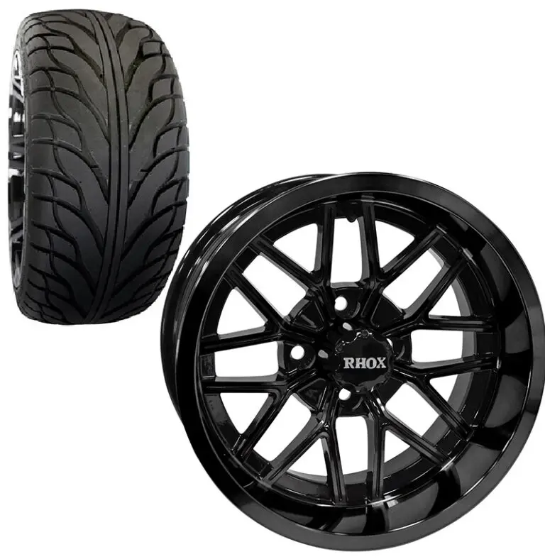 Golf Cart Wheel and Tire Combo 215x35x14 Street TA Gloss Black